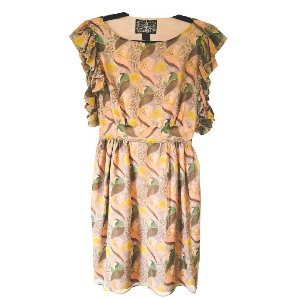 James Coviello Womens 4 Silk Ruffle Sleeve Dress Floral Small Romantic Feminine